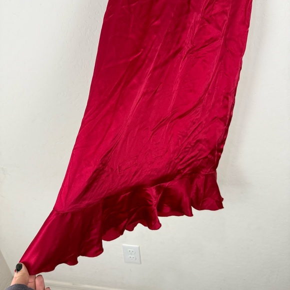 Amanda Uprichard Red 100% Silk V-Neck Ruffle Collar Dress - Picture 6 of 8